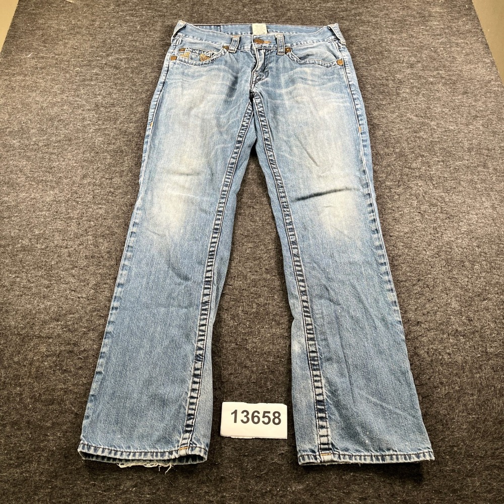 True Religion Jeans Mens 32 Blue Denim Cotton Stretch Medium Wash Straight Leg